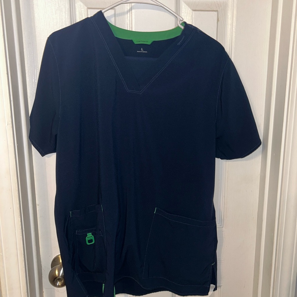 Carhartt Navy Blue Scrub set with Green Accents